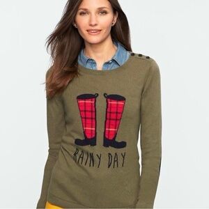 Talbots Olive Green Rainy Day Rain Boots Themed Pullover Knit Sweater Sz M